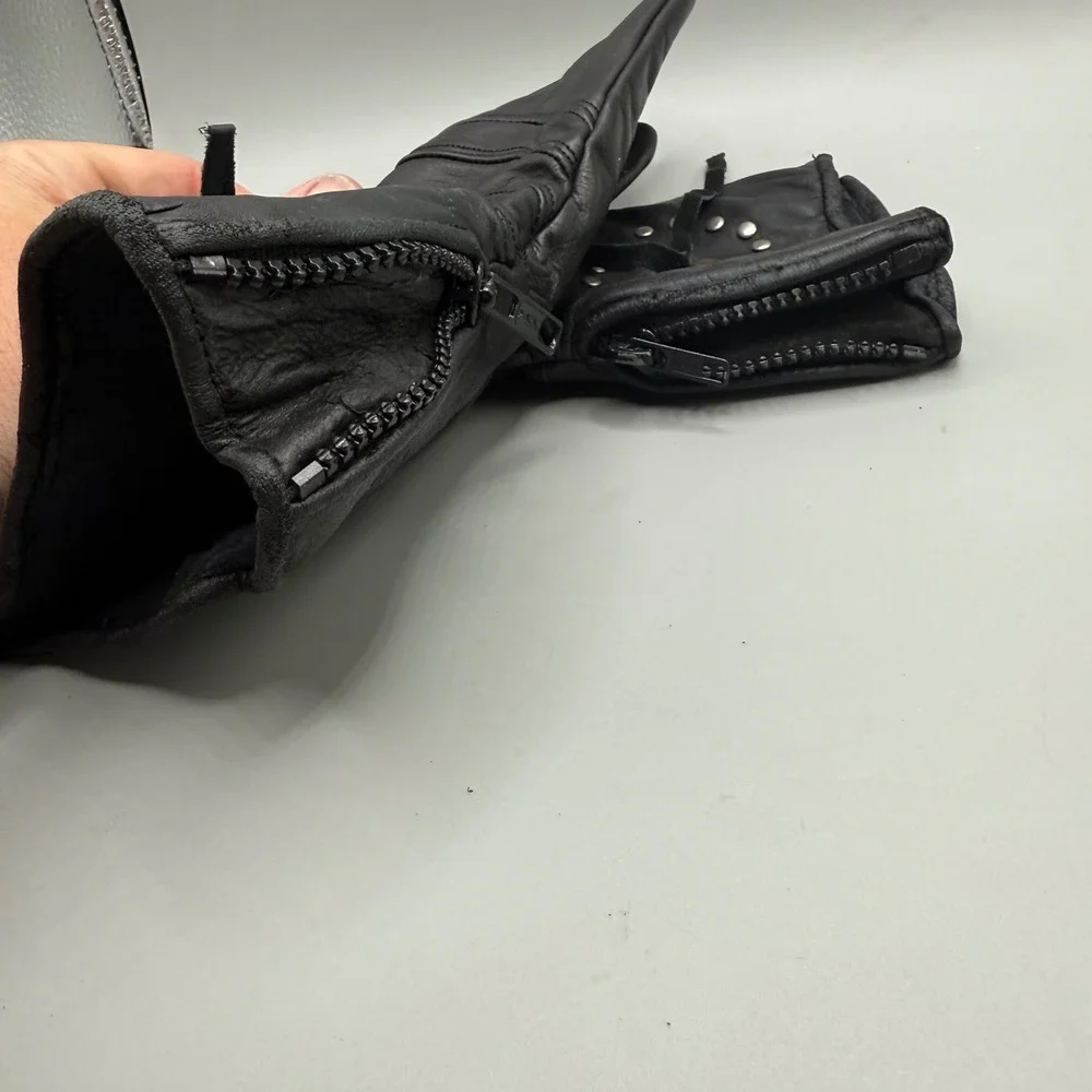 Vintage Studded Leather Motorcycle Gauntlet Gloves Womens XS Black Riding Gear